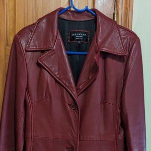 Vintage Burgundy Red Leather Long Trench Coat - ISSUES